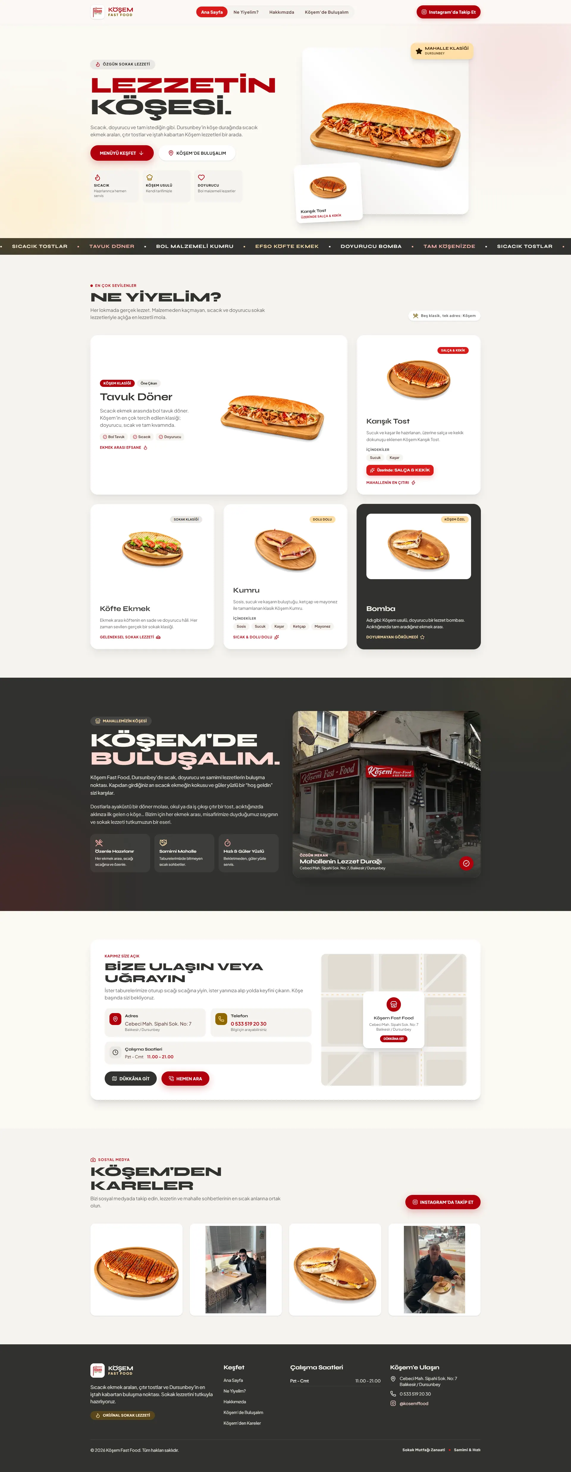 Köşem Fast Food Web Sitesi — ekran görüntüsü