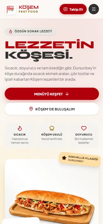 Köşem Fast Food Web Sitesi — Mobil görünüm